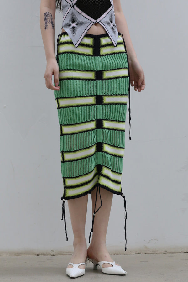 NAN KNITS Gradient striped striped drawing half skirt (with inner) 22051720 color matching